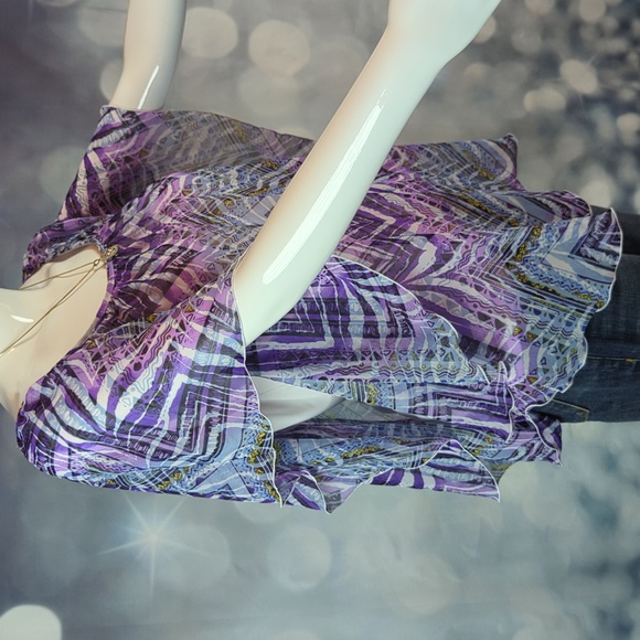 Cato Women's sz M Flutter Sleeves Abstract Purple Print Lined Top - Picture 3 of 7